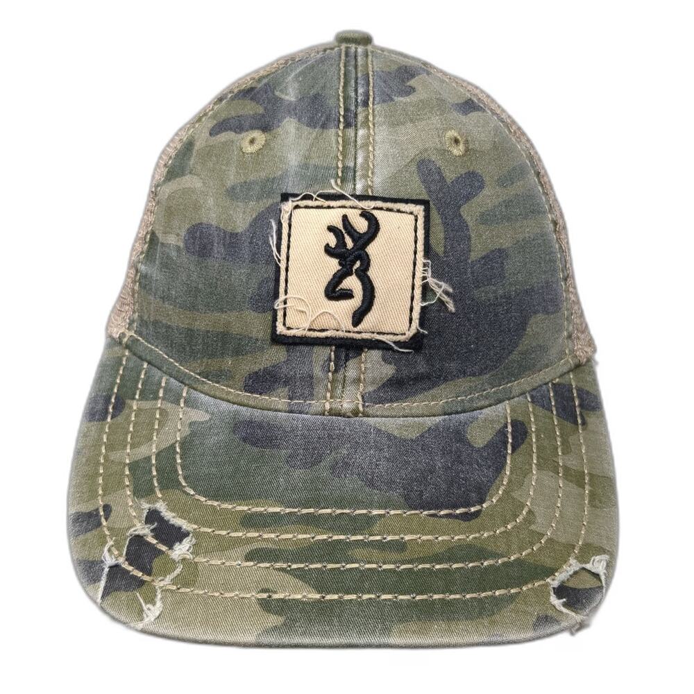 Browning Baseball Cap Green Camo One Size Mesh Back Buckmark Logo Strapback Hat